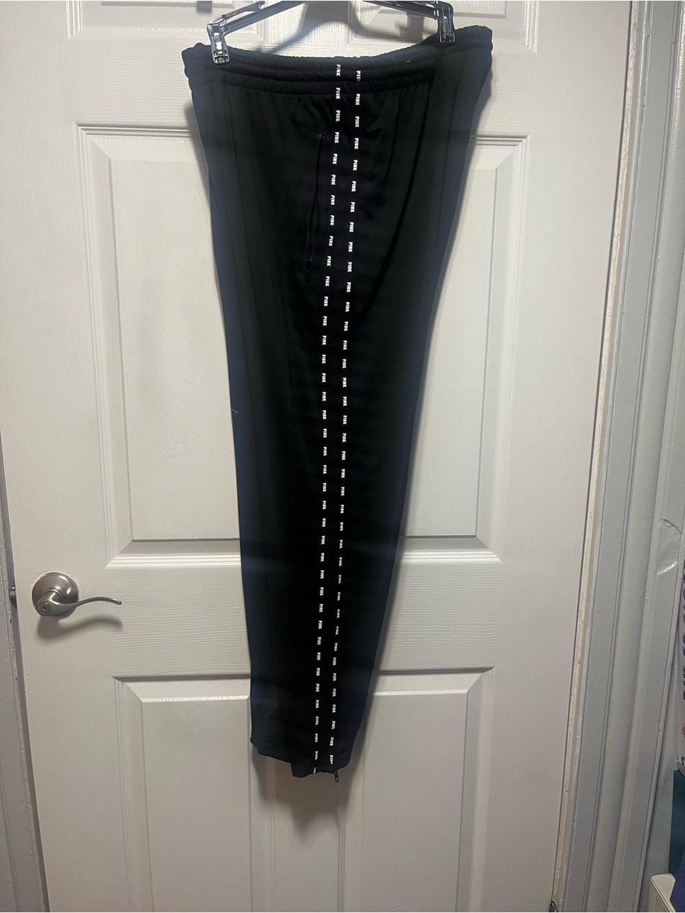 PINK Victoria's Secret Black Track Joggers with White Accent